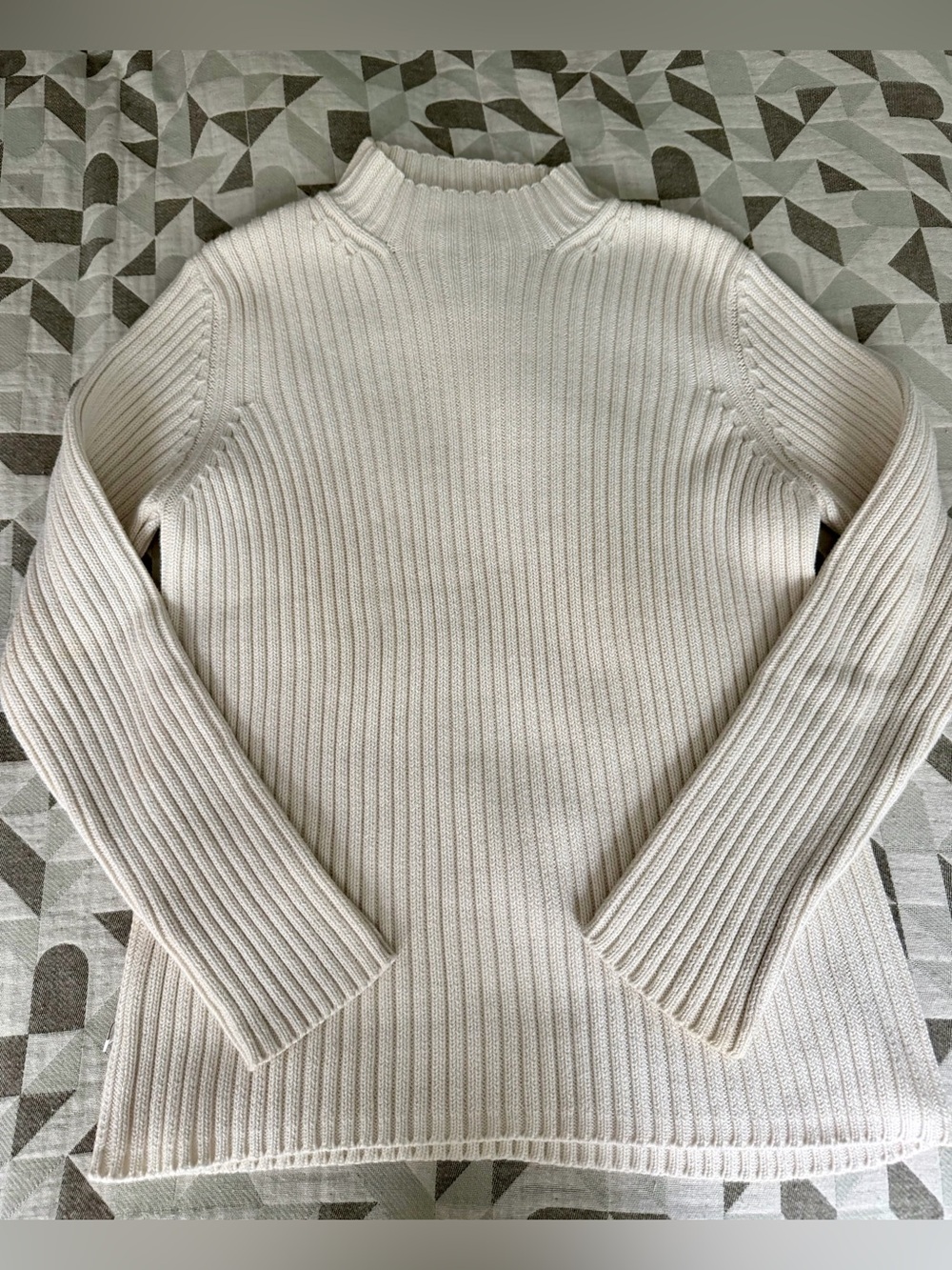 Lauren Ralph Lauren Women’s M Ivory Ribbed Cotton Mock Neck Sweater